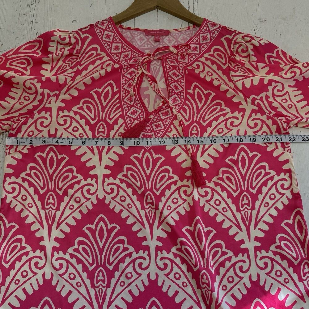 Flying Tomato Blouse Top M Damask Print Kimono Sleeve Tassel Fringe Boho - Picture 8 of 13
